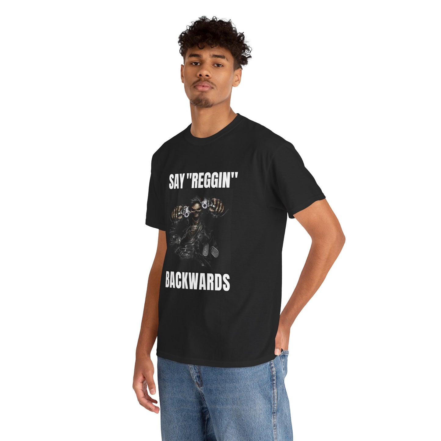 Unisex Heavy Cotton Tee say REGGIN backward